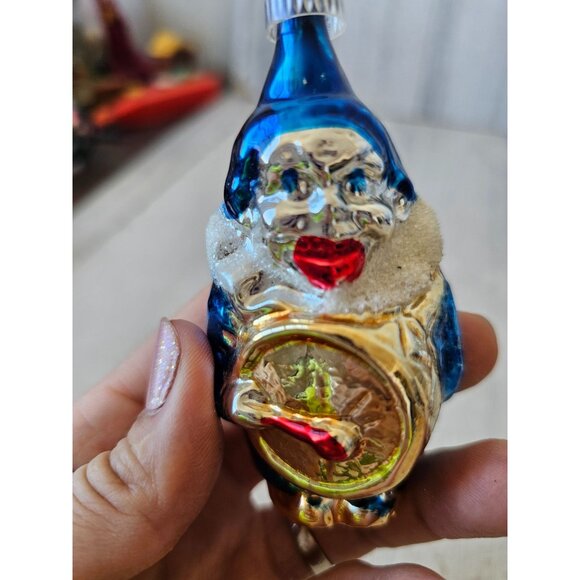 Vintage Mercury glass clown drum orchestra flocked blue ornament Xmas tree - Picture 6 of 9